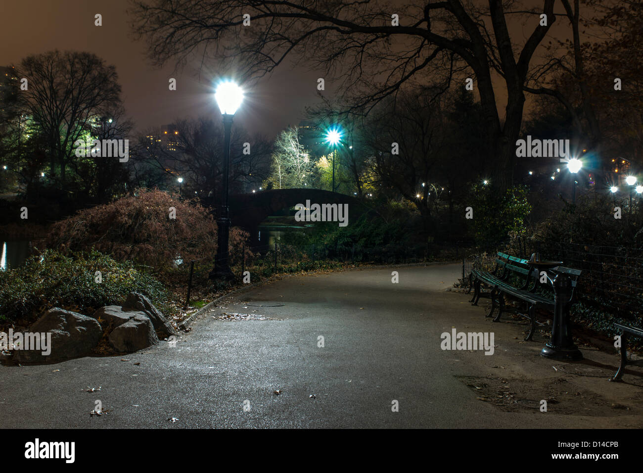 Gapstow bridge Central Park, New York City at night Stock Photo Alamy