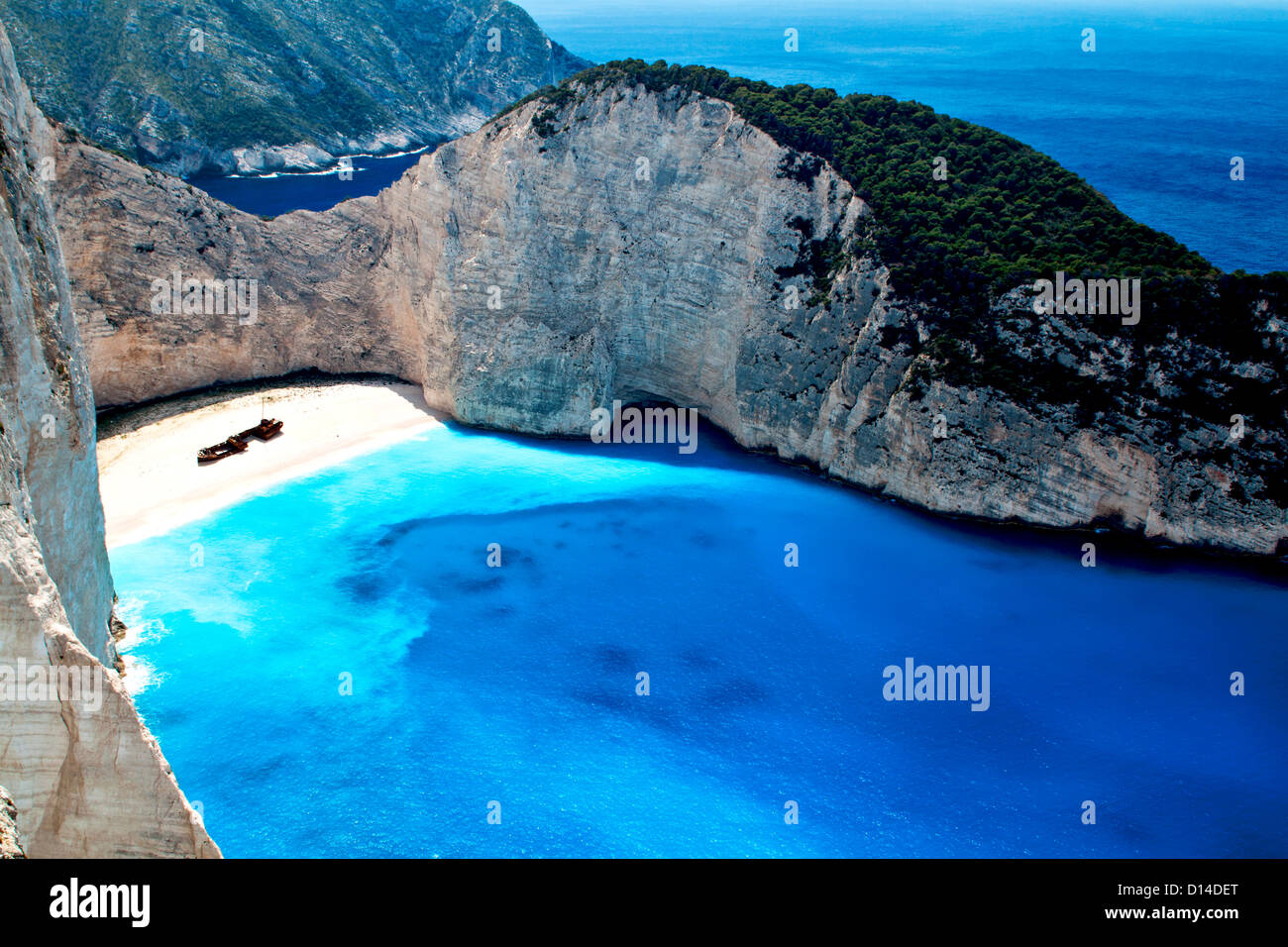 Navagio beach at Zakynthos island in Greece Stock Photo