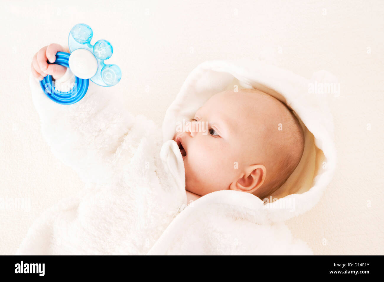 baby boy with teething ring Stock Photo