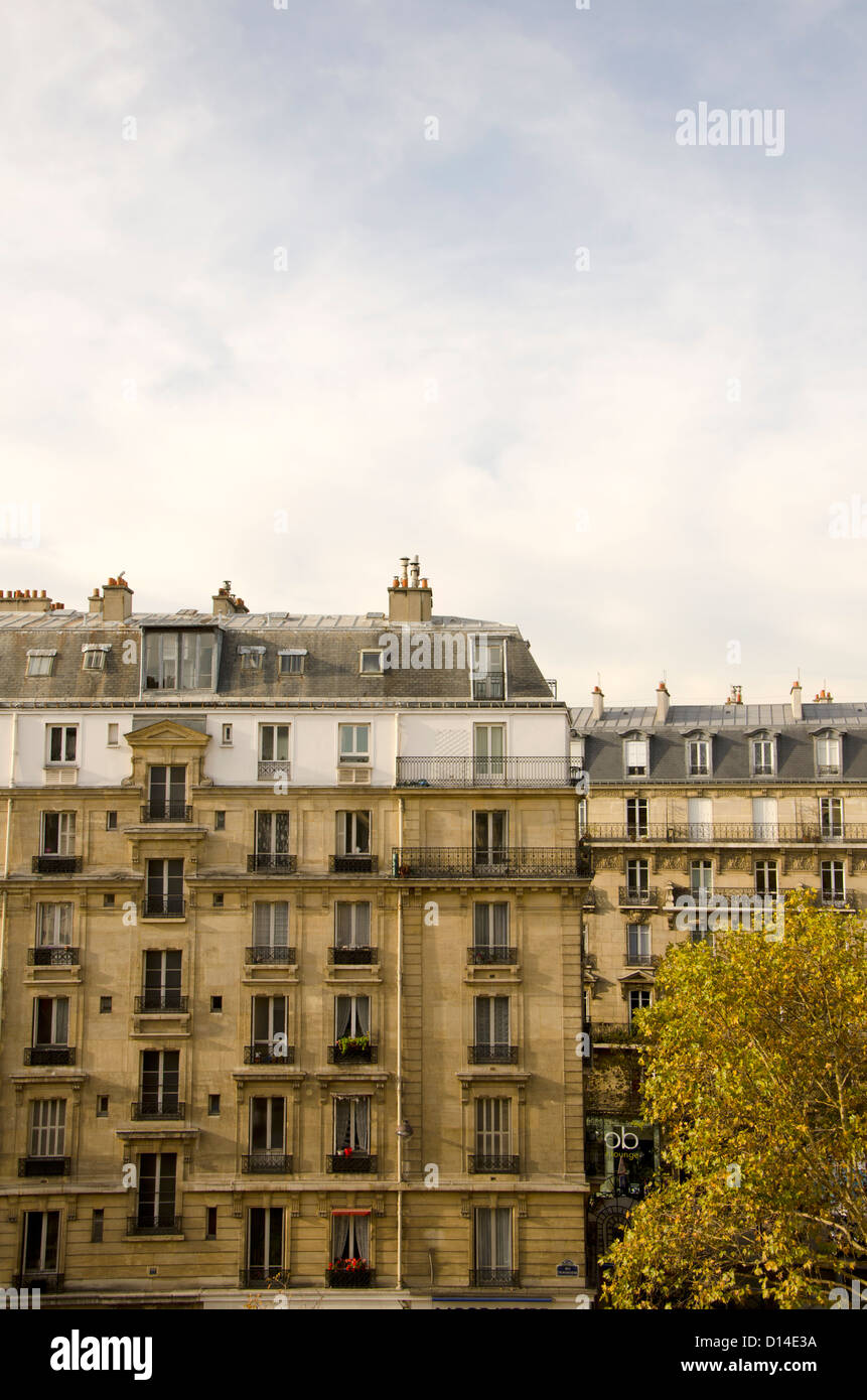 Facade of a Parisian building in the 11th arrondissement. France