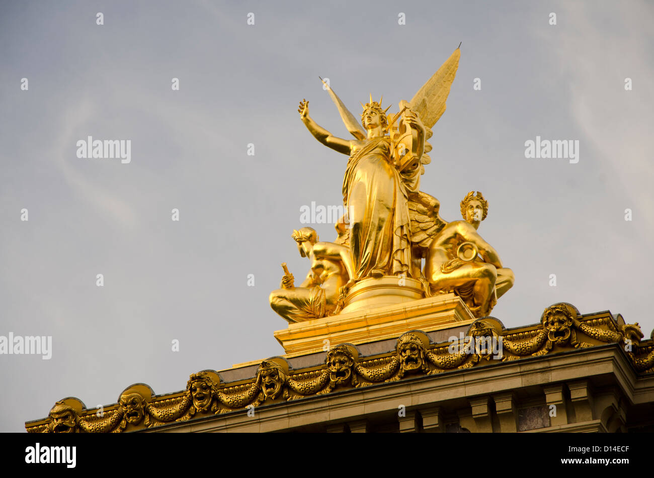 Right roof golden sculpture of Paris Opera house, Palais Garnier, Paris, France Stock Photo