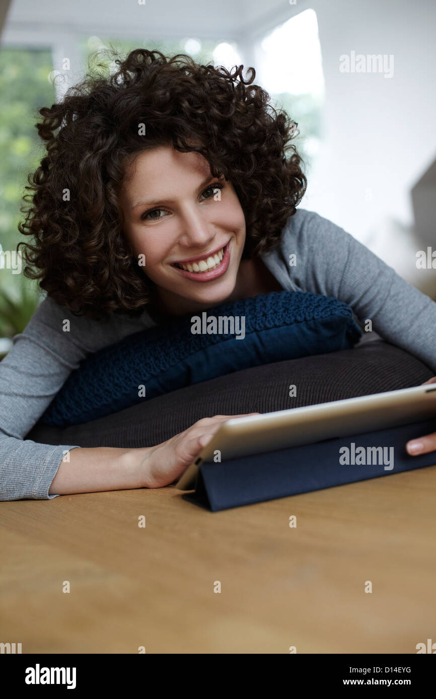 portrait of young woman with tablet computer Stock Photo