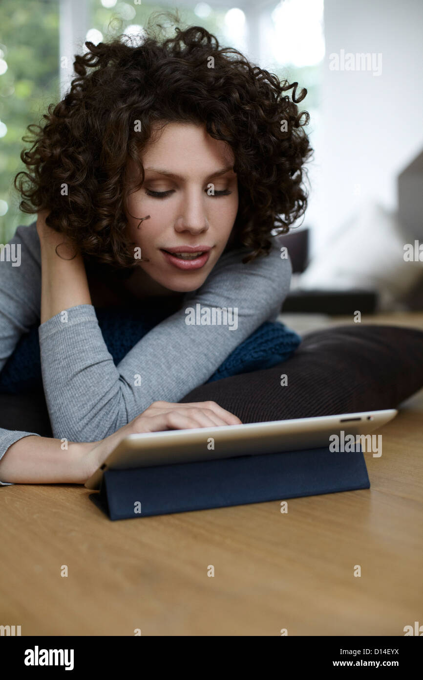 portrait of young woman with tablet computer Stock Photo