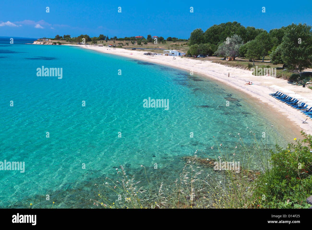 Scenic beach of Agios Ioannis at Sithonia of the Halkidiki peninsula in Greece Stock Photo