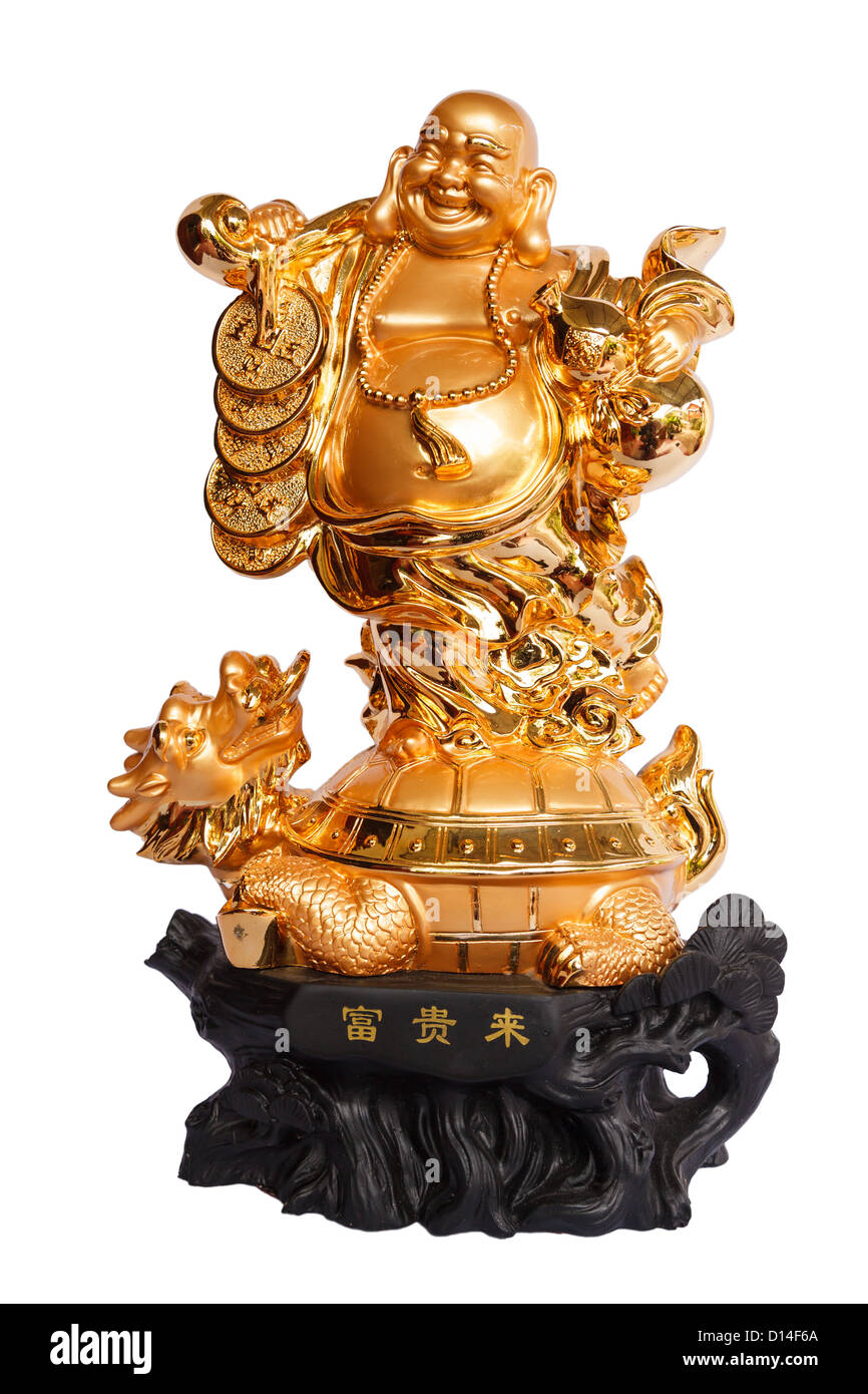 Smiling Buddha Chinese God of Happiness, Wealth and Lucky Isolated on white background Stock