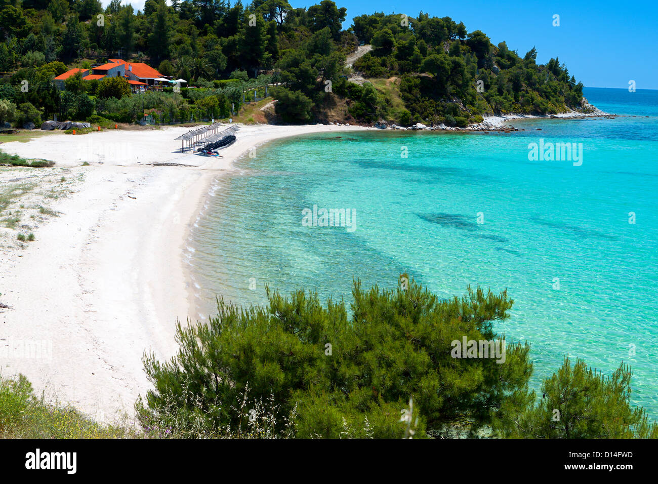 Scenic beach at Sithonia of Halkidiki peninsula in Greece Stock Photo