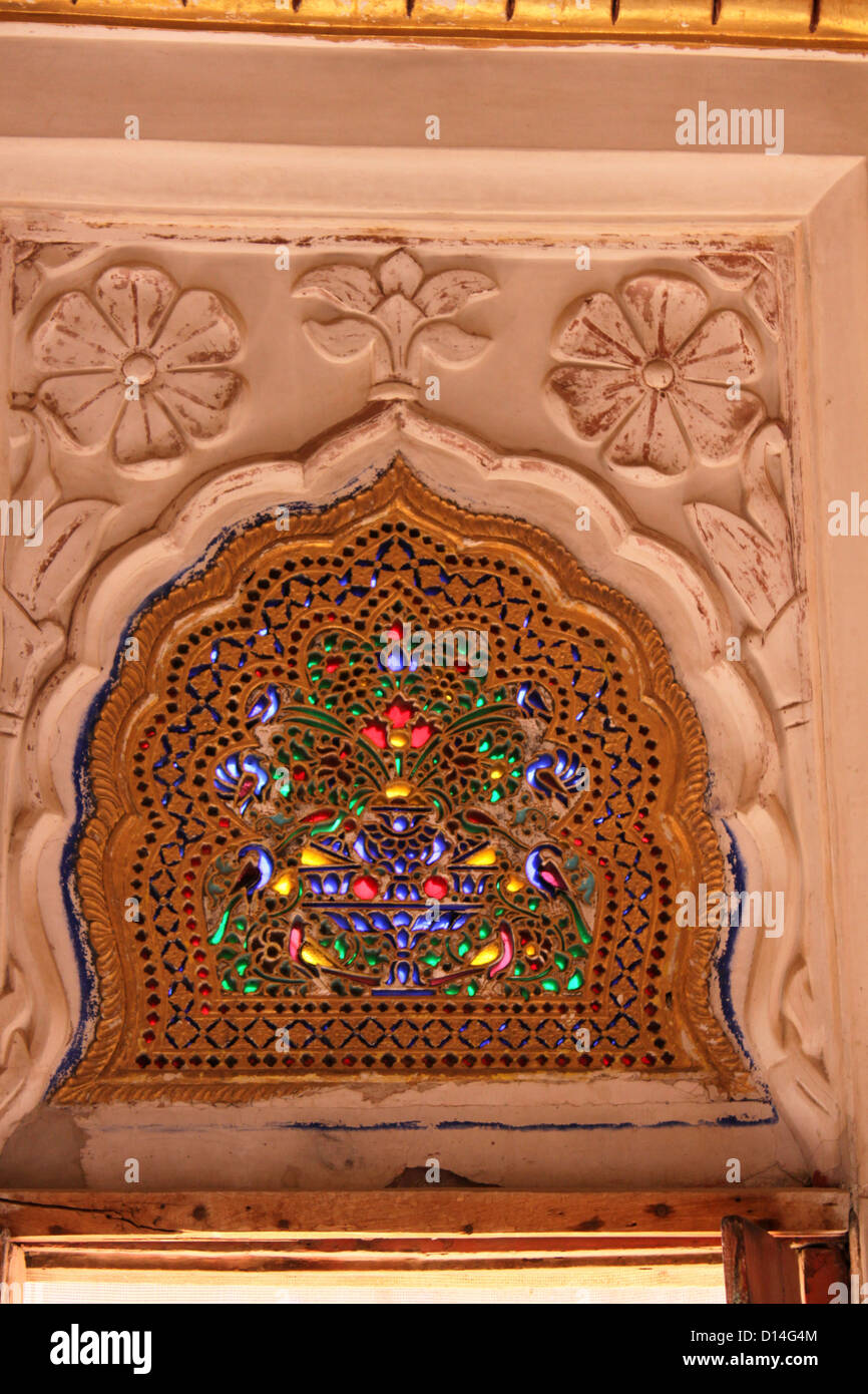 Colorful glass work from Italy at mehra Mehrangarh fort  Jodhpur, Rajasthan, India Stock Photo
