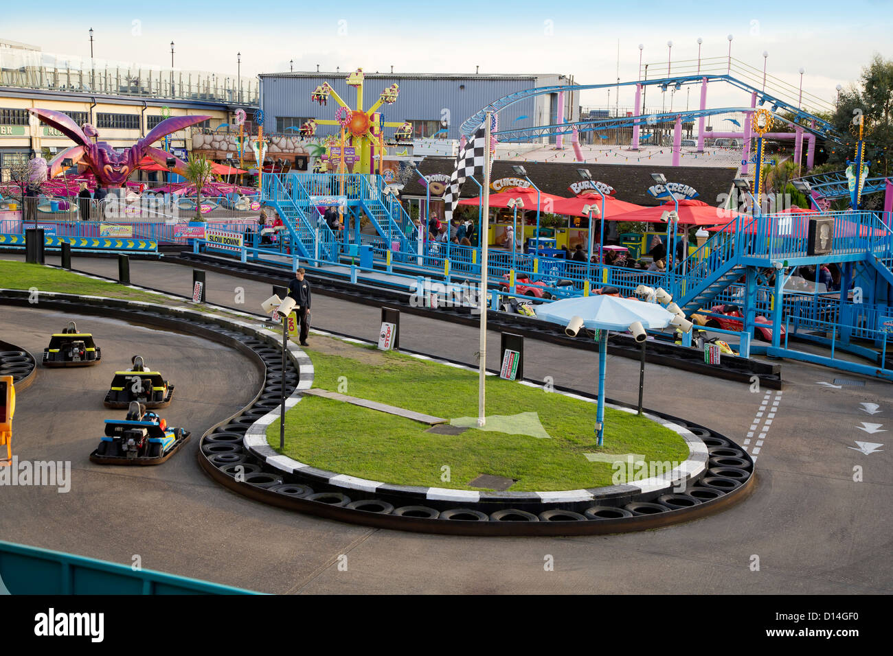 southend on sea essex amusement park go kart racing Stock Photo Alamy