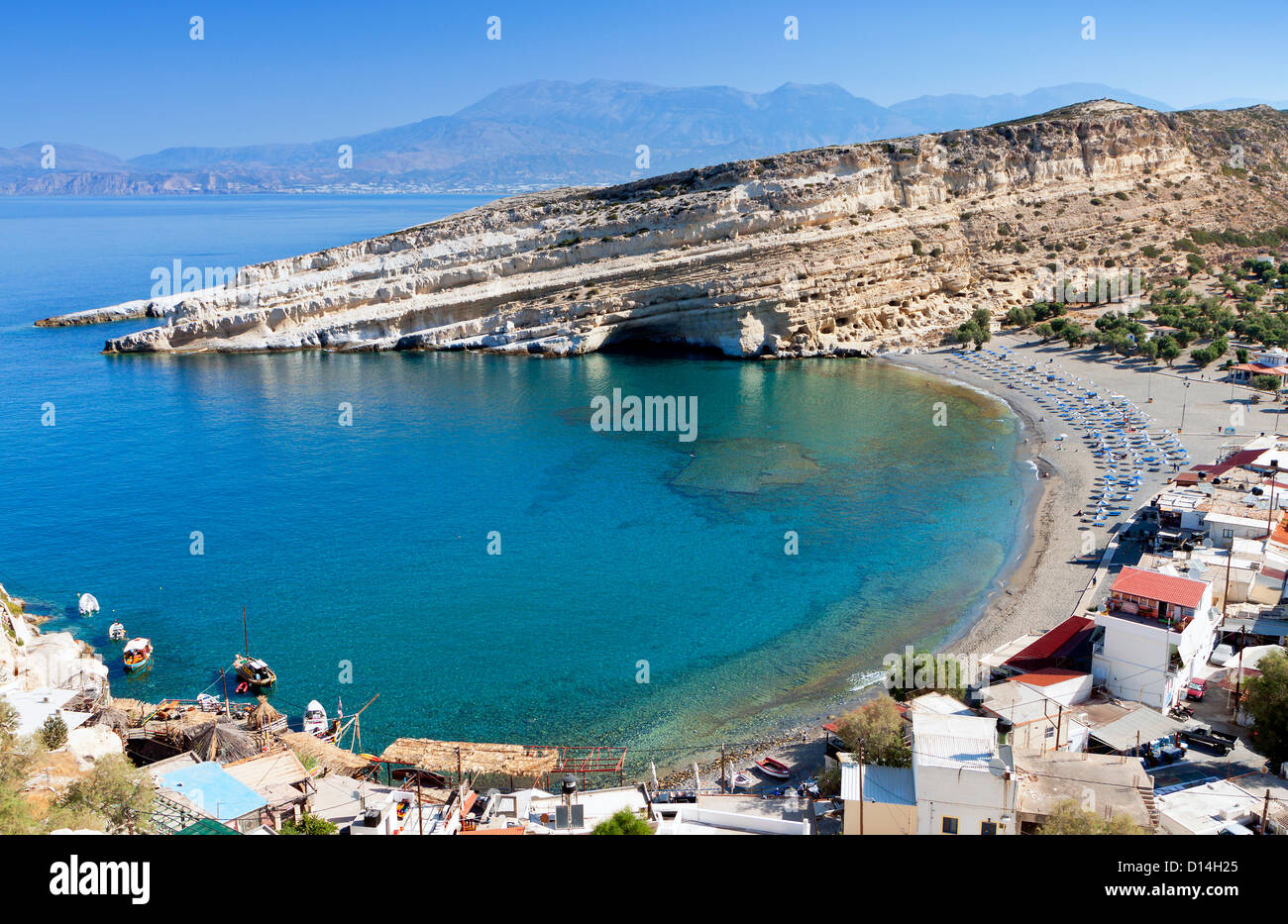 Matala beach at Crete island in Greece Stock Photo