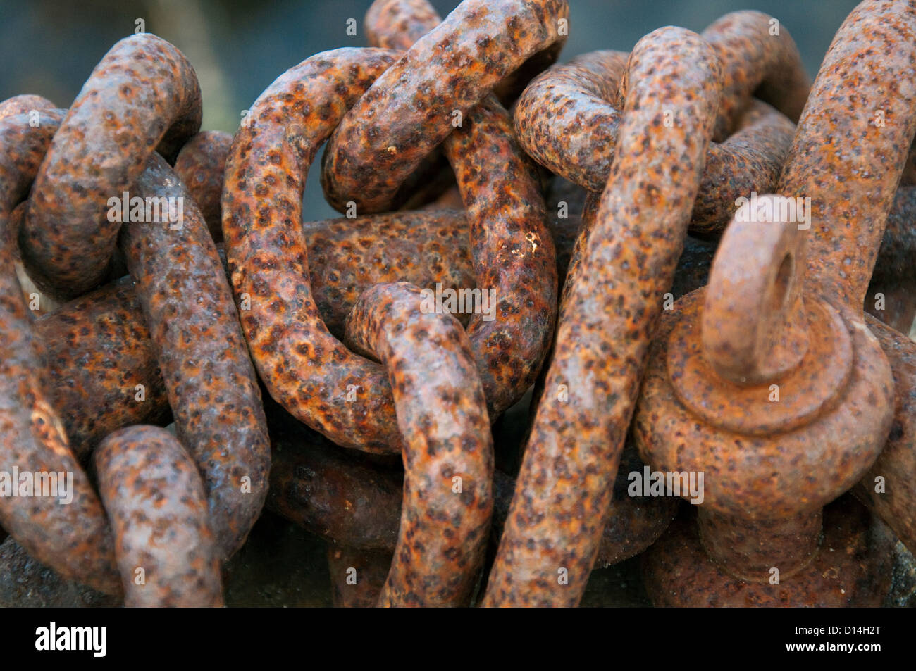 Close up of rusty chains in Braye Harbour Alderney, Channel Islands Stock Photo