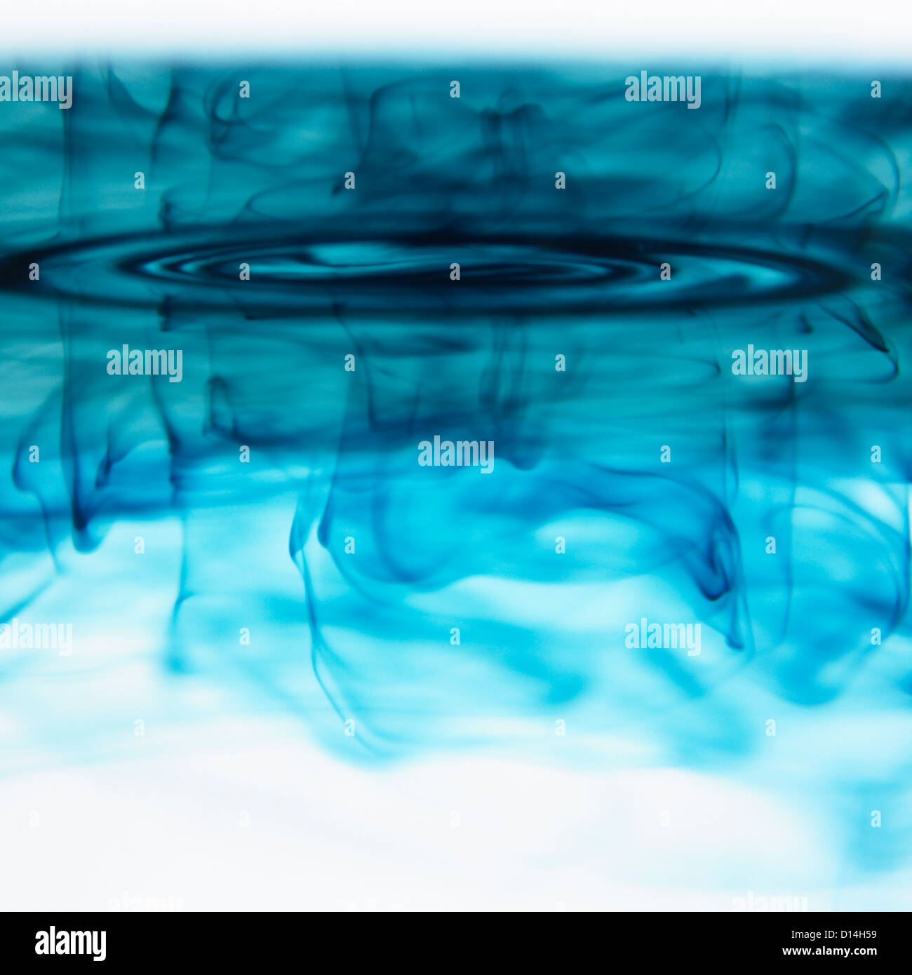 Blue ink swirling in liquid Stock Photo