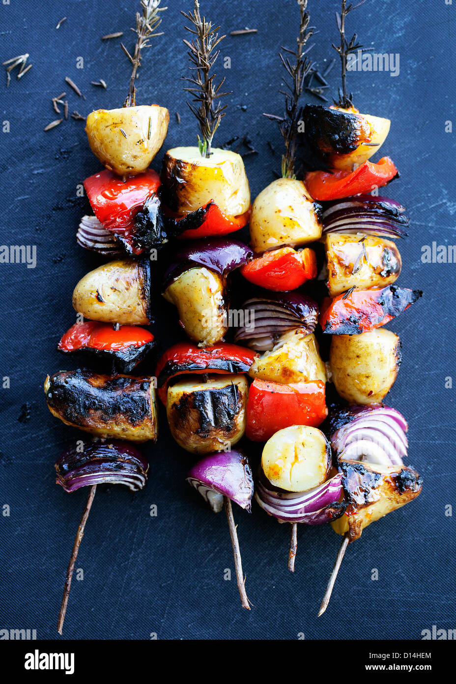 Grilled vegetable rosemary kebabs Stock Photo - Alamy