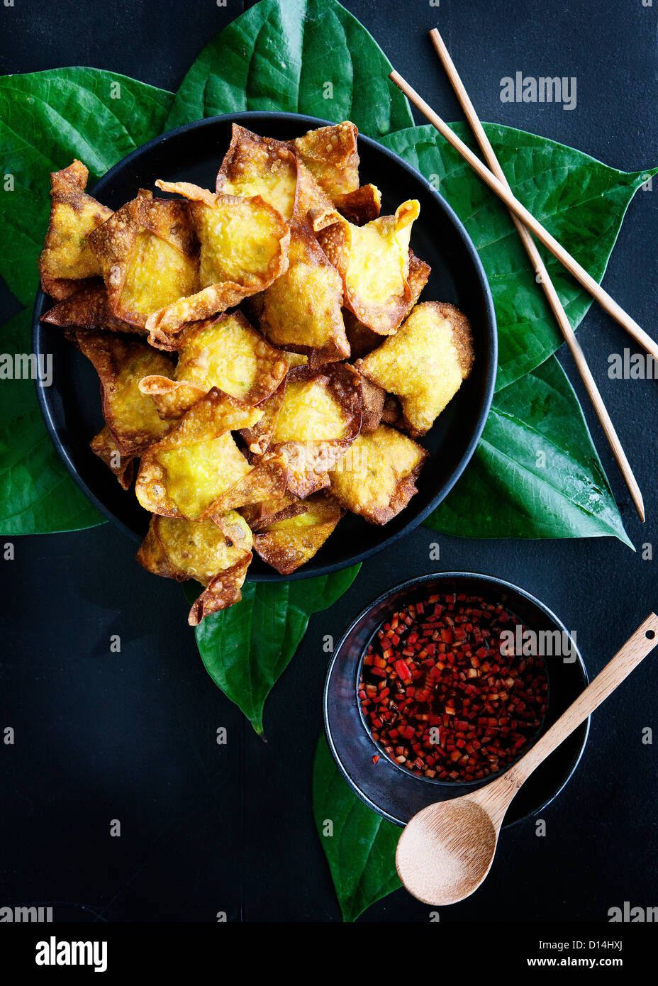 Plate of deep fried dumplings with sauce Stock Photo Alamy