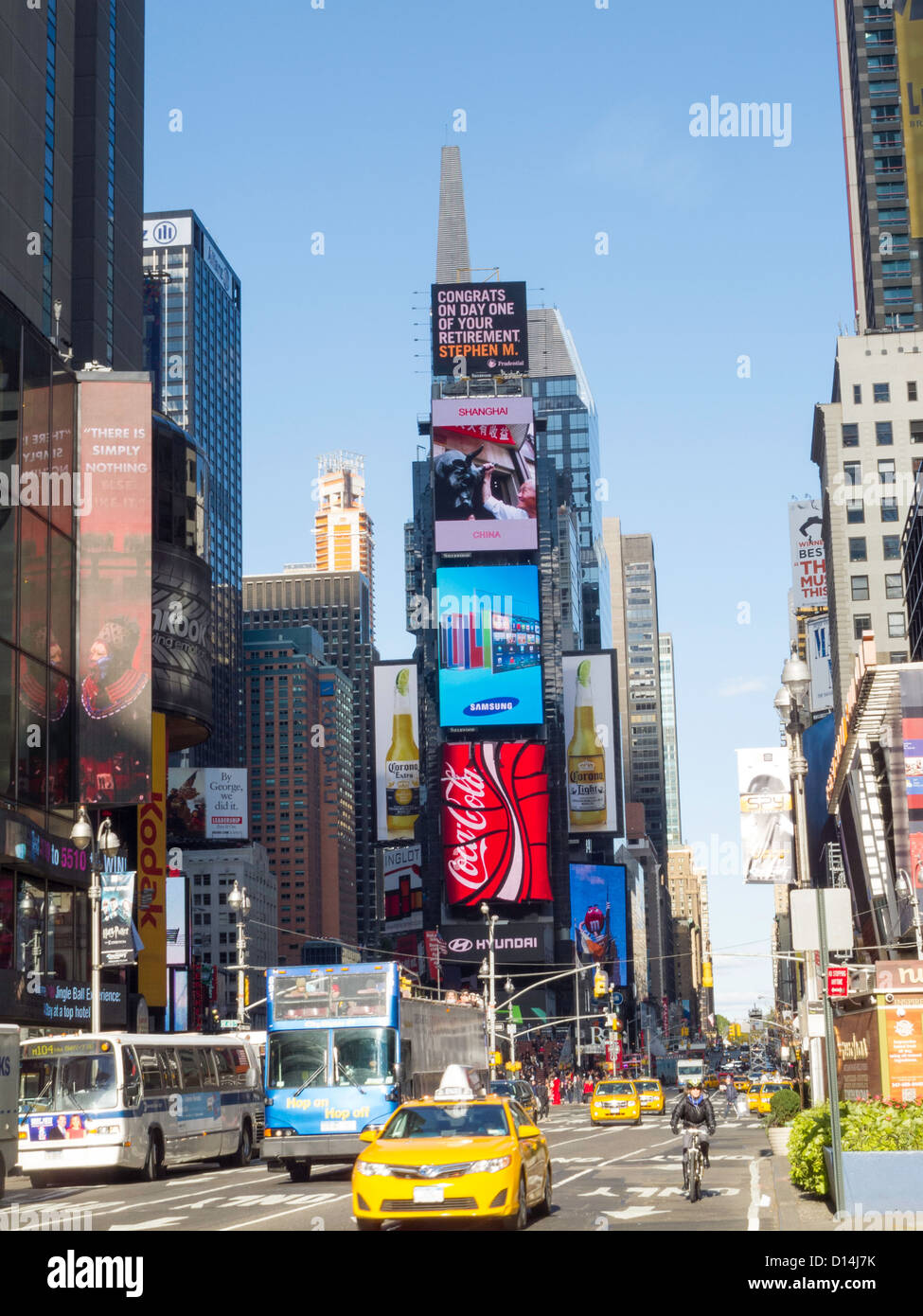 Taxi and Double Decker Tour Buses, Times Square, NYC Stock Photo Alamy