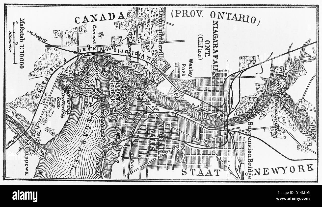 Vintage map of Niagara Falls area from the end of 19th century Stock Photo