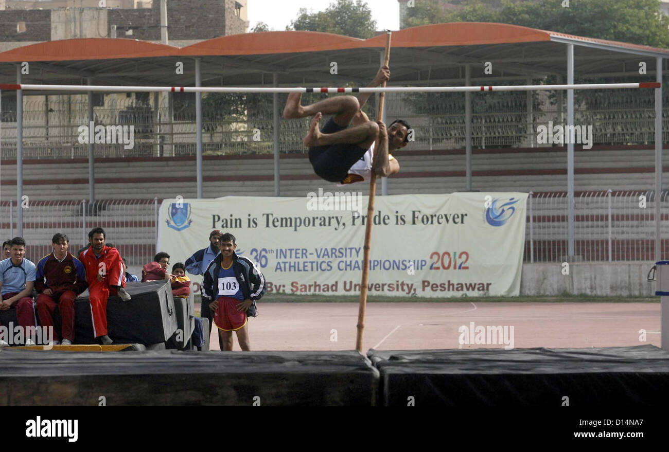 Students take part in a competition during 36th Inter- Varsity Athletics Championship 2012 organized by Sarhad University held at Qayyum Sports  Complex in Peshawar on Friday, December 07, 2012. Stock Photo