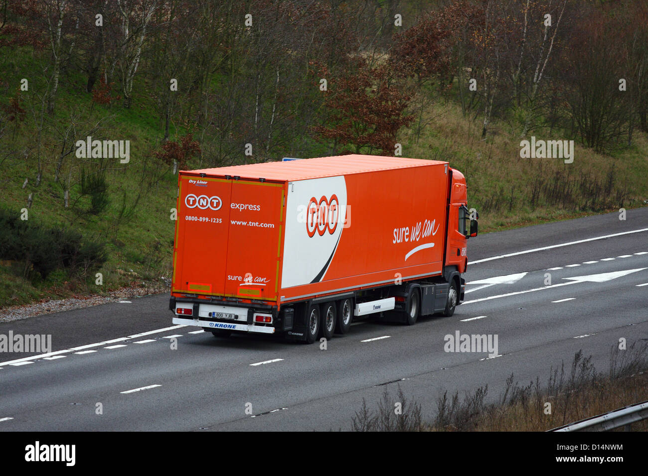 A Truck traveling along the M20 motorway in Kent, England Stock Photo