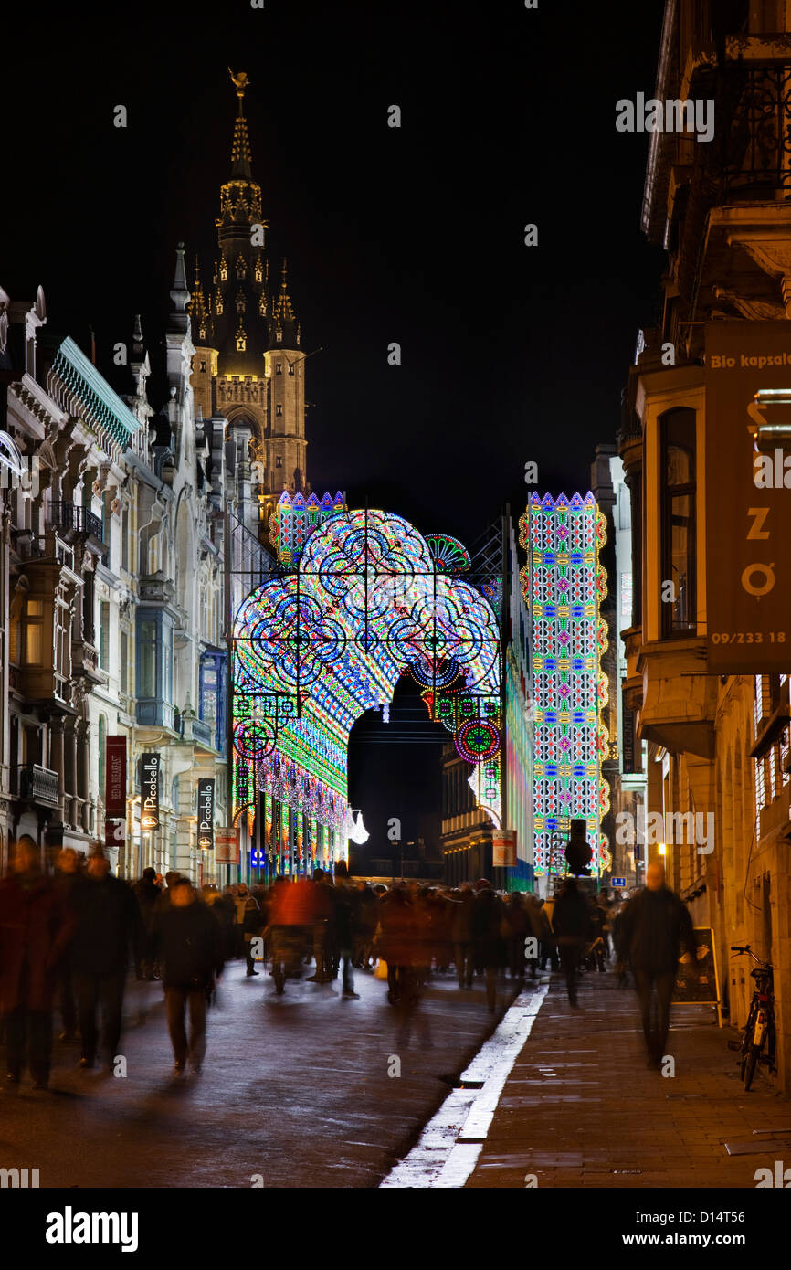 Colourful illuminated arch at the Festival of Lights / Light Festival