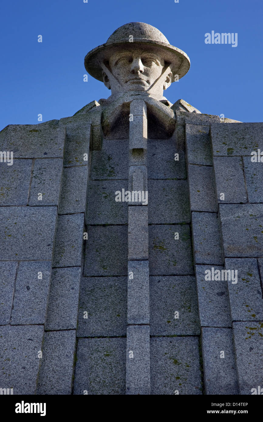 World War One Saint Julien Memorial, The Brooding Soldier, a Canadian Forces Memorial at Saint-Julien / Sint-Juliaan, Belgium Stock Photo