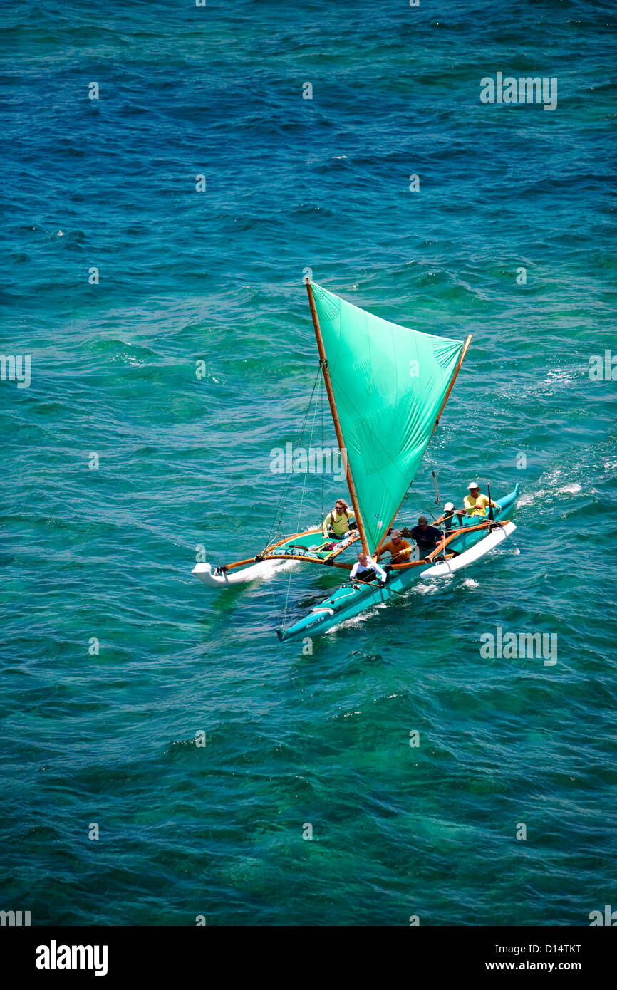 Hawaii, Maui, Aerial Of Sailing Outrigger Canoe Stock Photo Alamy