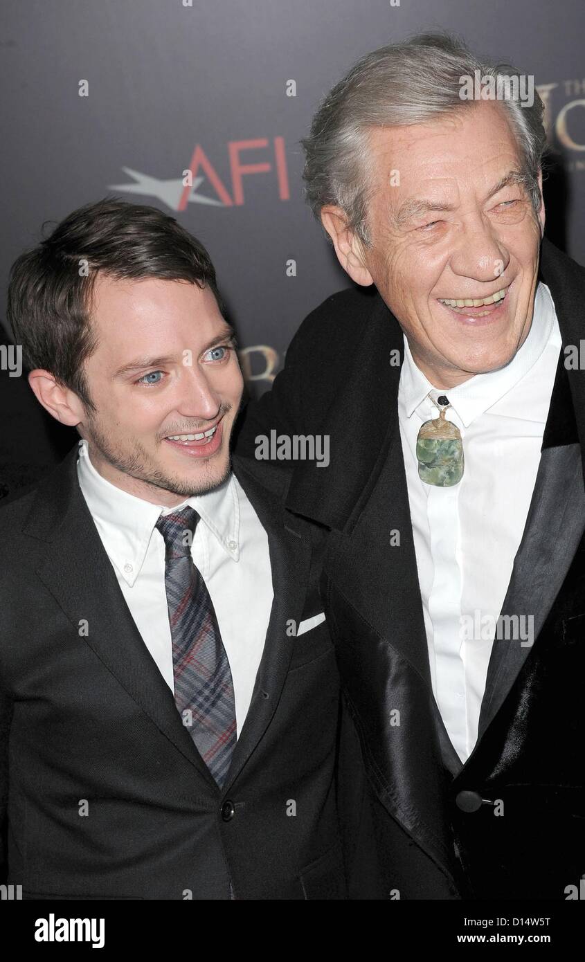 Elijah Wood, Ian McKellen at arrivals for THE HOBBIT: AN UNEXPECTED JOURNEY Premiere, The Ziegfeld Theatre, New York, NY December 6, 2012. Photo By: Kristin Callahan/Everett Collection Stock Photo