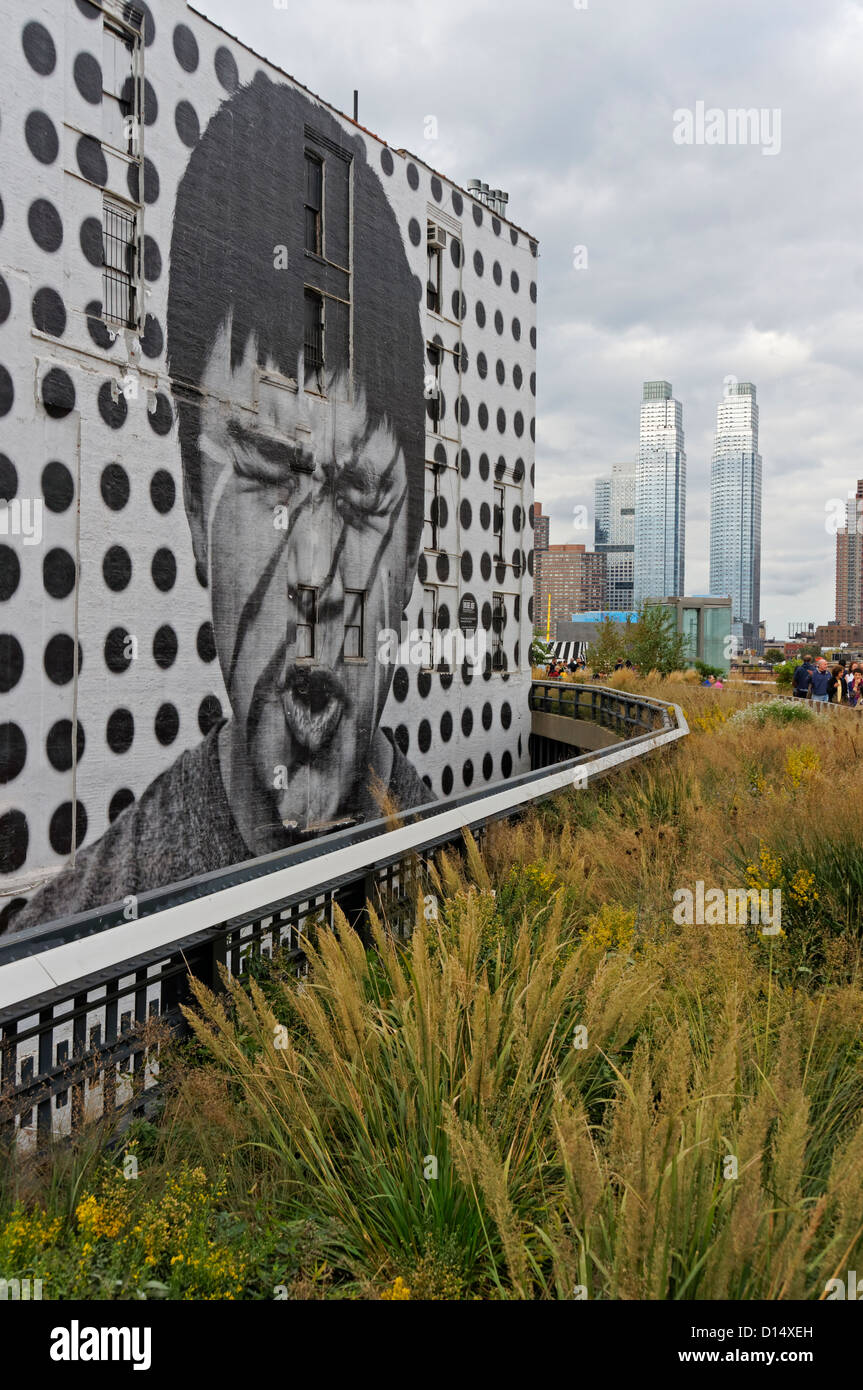 Wall Painting by Artist JR at High Line, Meatpacking District, NYC, USA Stock Photo