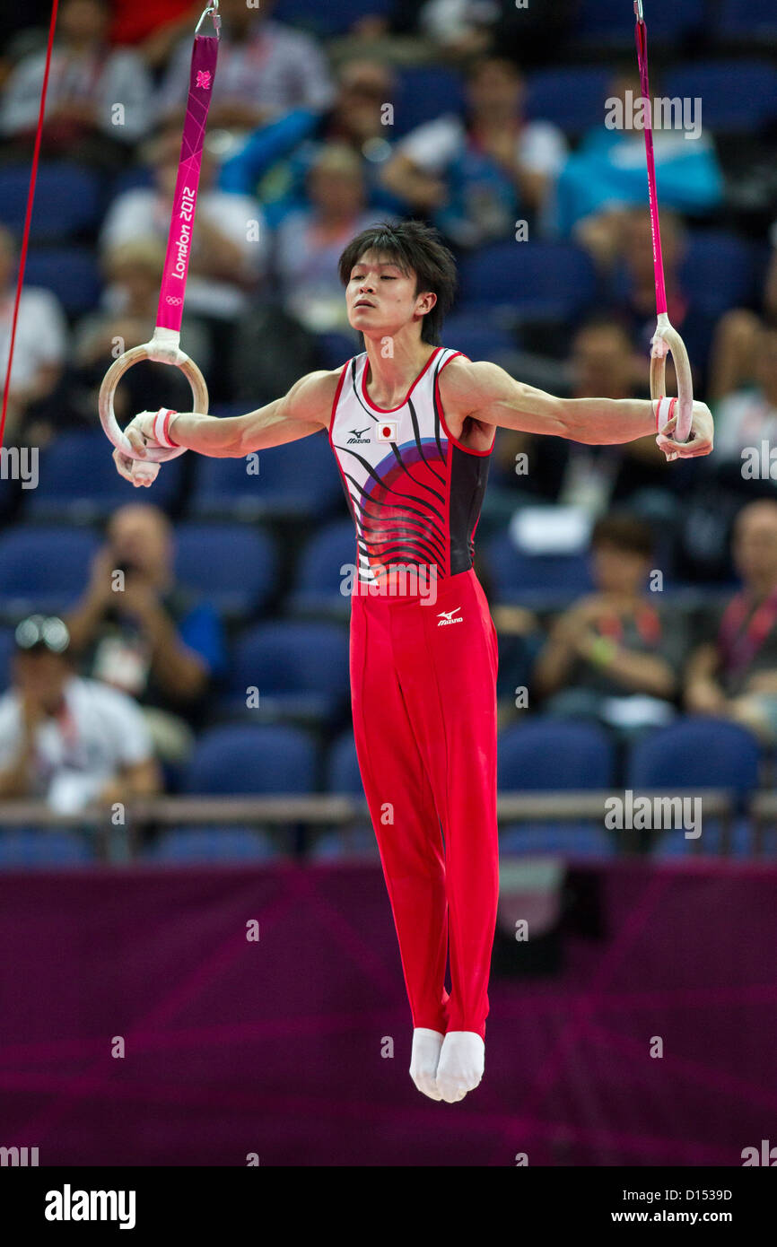 Kohei Uchimura (JPN) competing on the Rings during the Men's Team  Gymnastics Qualification at the Olympic Summer Games Stock Photo - Alamy