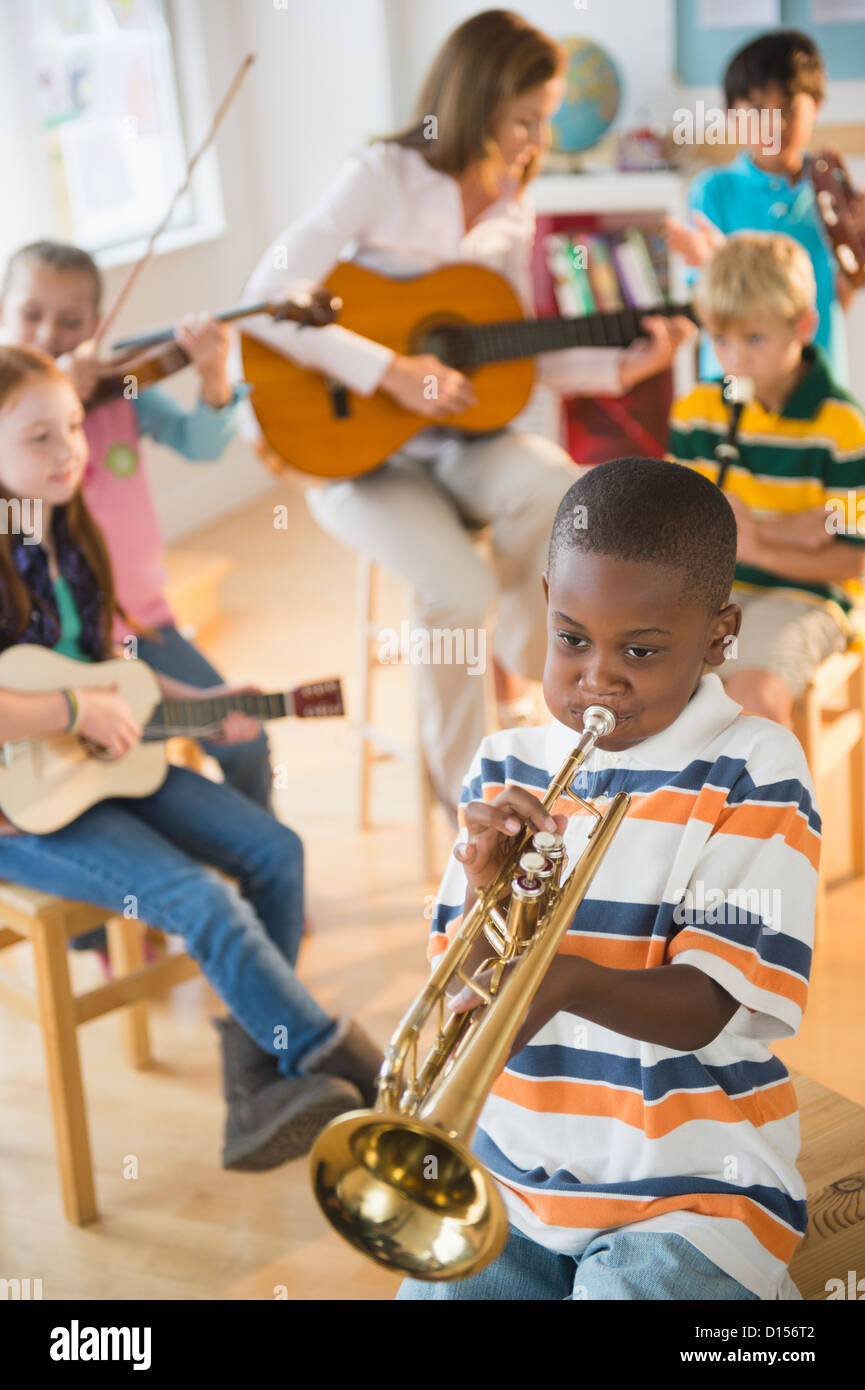 African american children playing instruments hi-res stock photography