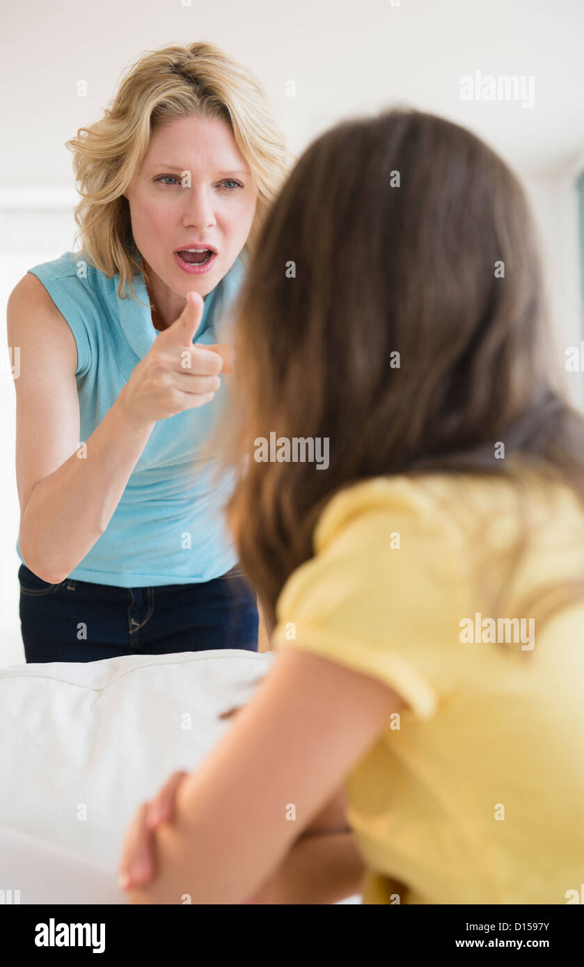 USA, New Jersey, Jersey City, Mother and daughter (8-9 years) arguing Stock Photo