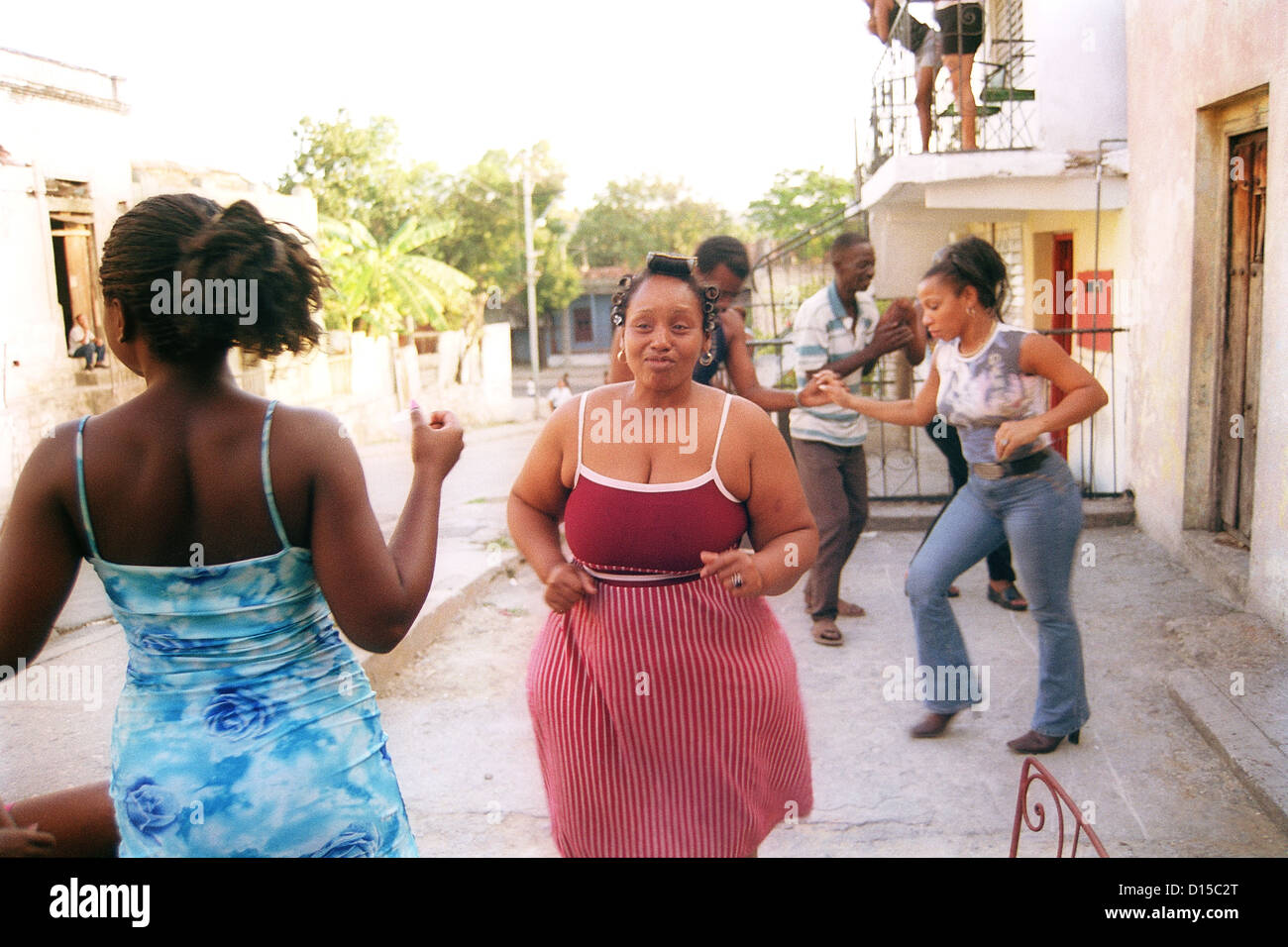 Santiago de Cuba, Cuba, people dancing in the street Stock Photo