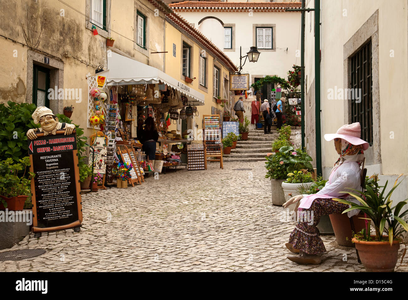 Typical street with gift shop Sintra Portugal Stock Photo
