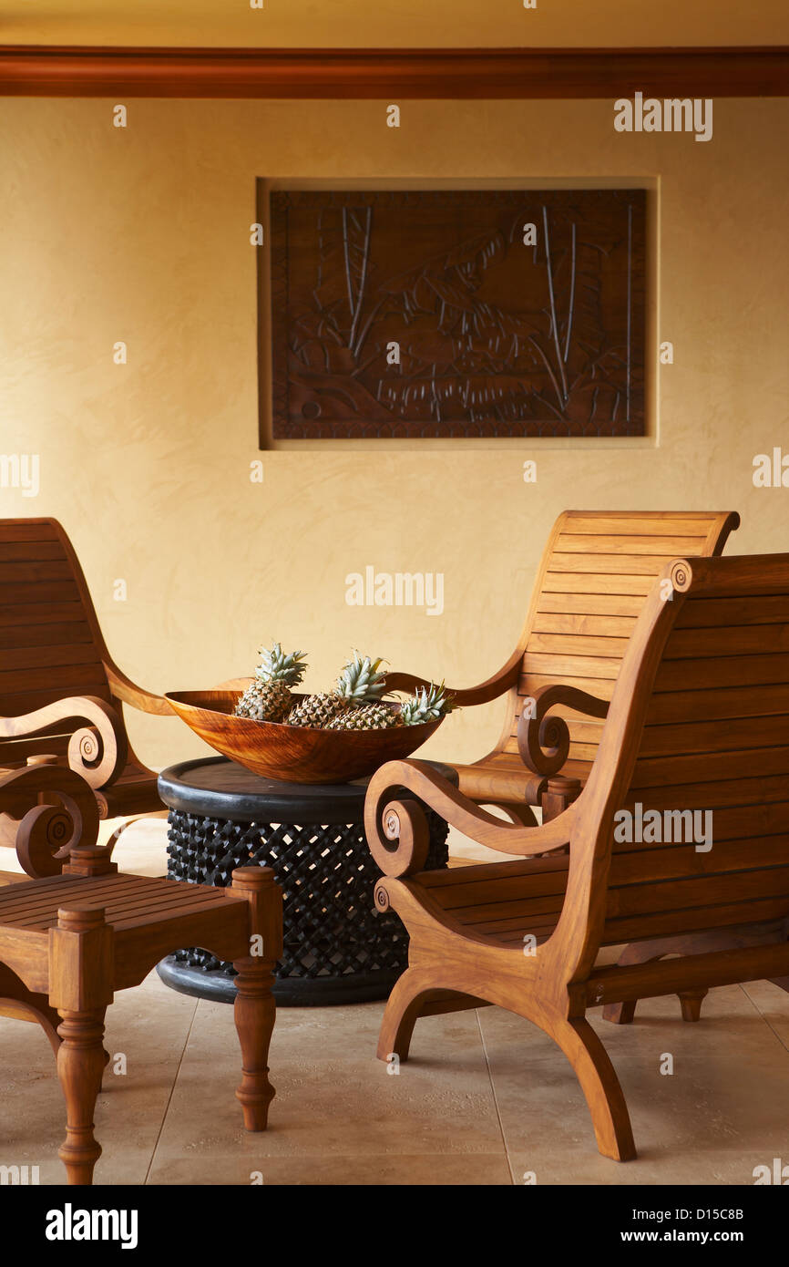 Hawaii, Oahu, Patio Furnitue With Pineapples On Display Stock Photo Alamy