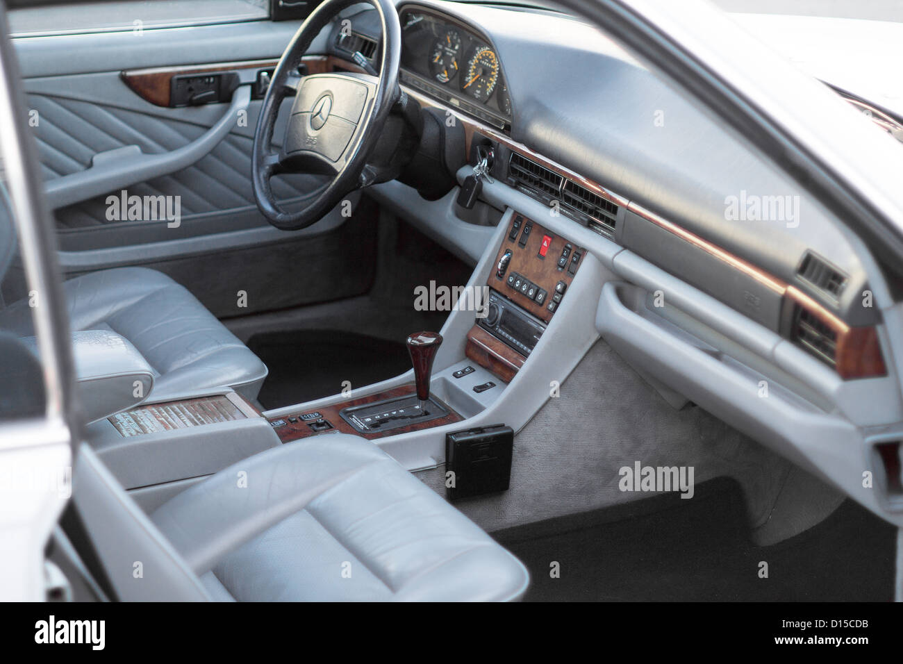 Mercedes 560 Sec Interior In Grey Leather Stock Photo