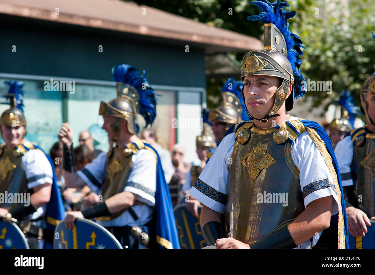 Santander, Spain: Cantabrian wars. Parade recreating the landing of Roman Legions in Cantabria. Roman legionaries Stock Photo