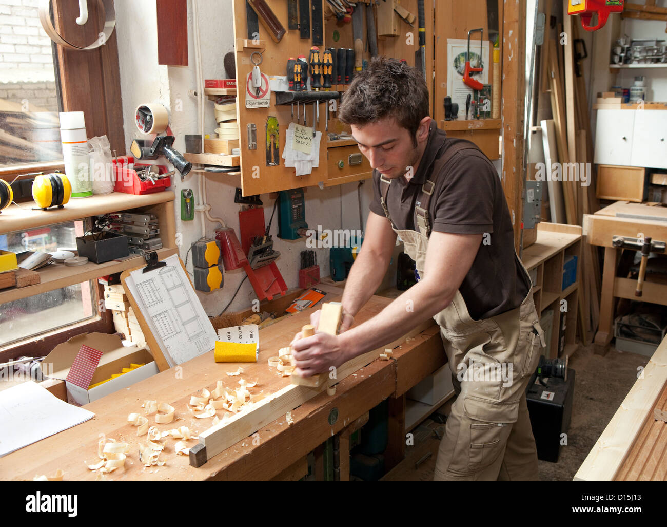 Duesseldorf Germany Apprentice Carpenter In A Carpentry Workshop Stock Photo Alamy