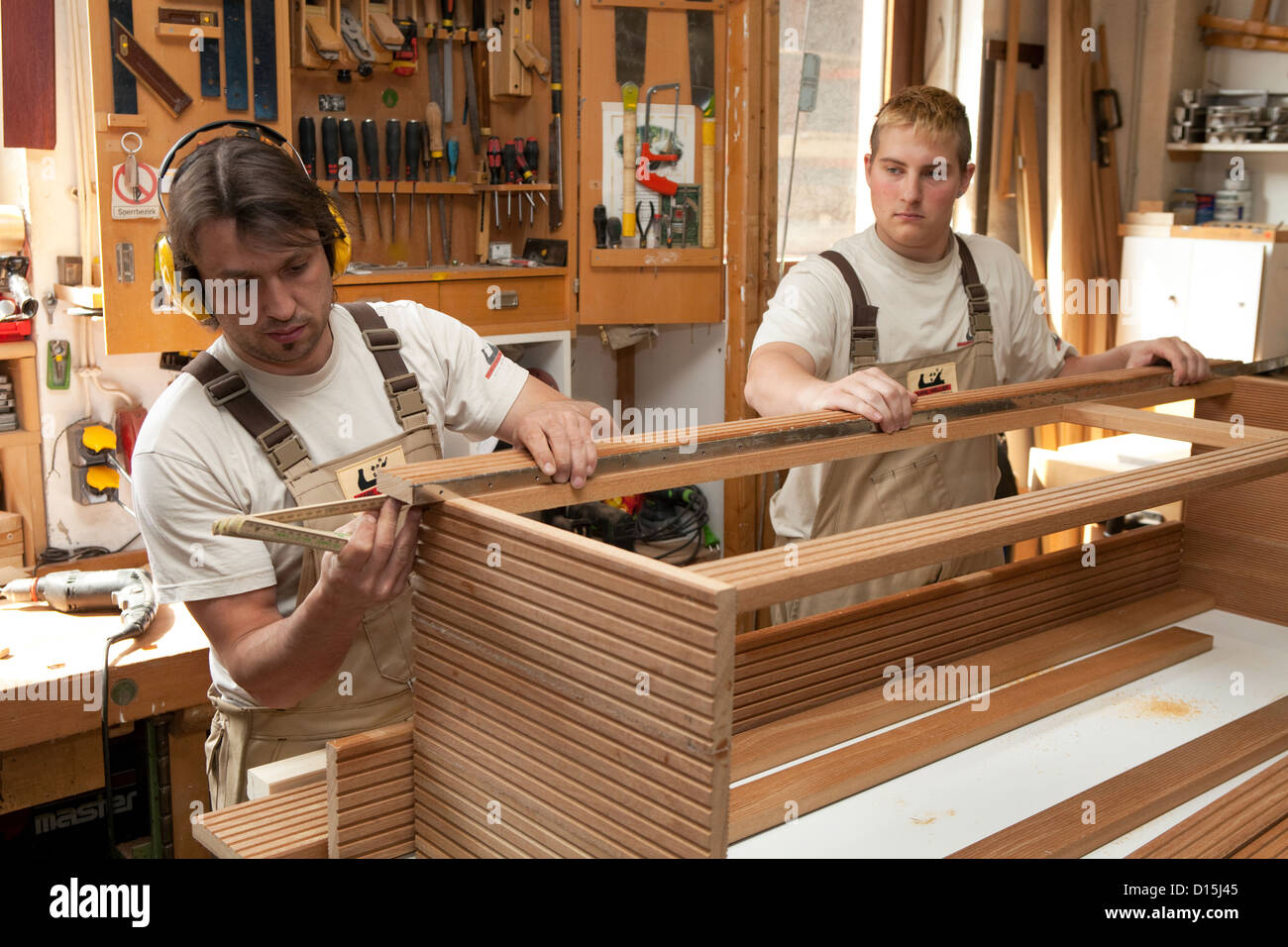 Duesseldorf, Germany, journeyman and apprentice in a carpenter's ...
