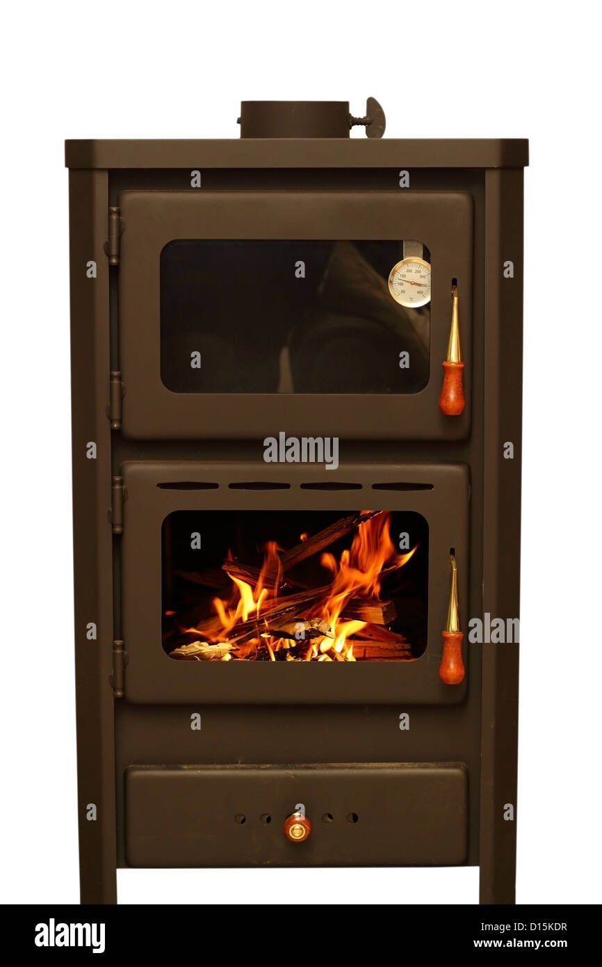 oven with wood ready for fire isolated over white background Stock