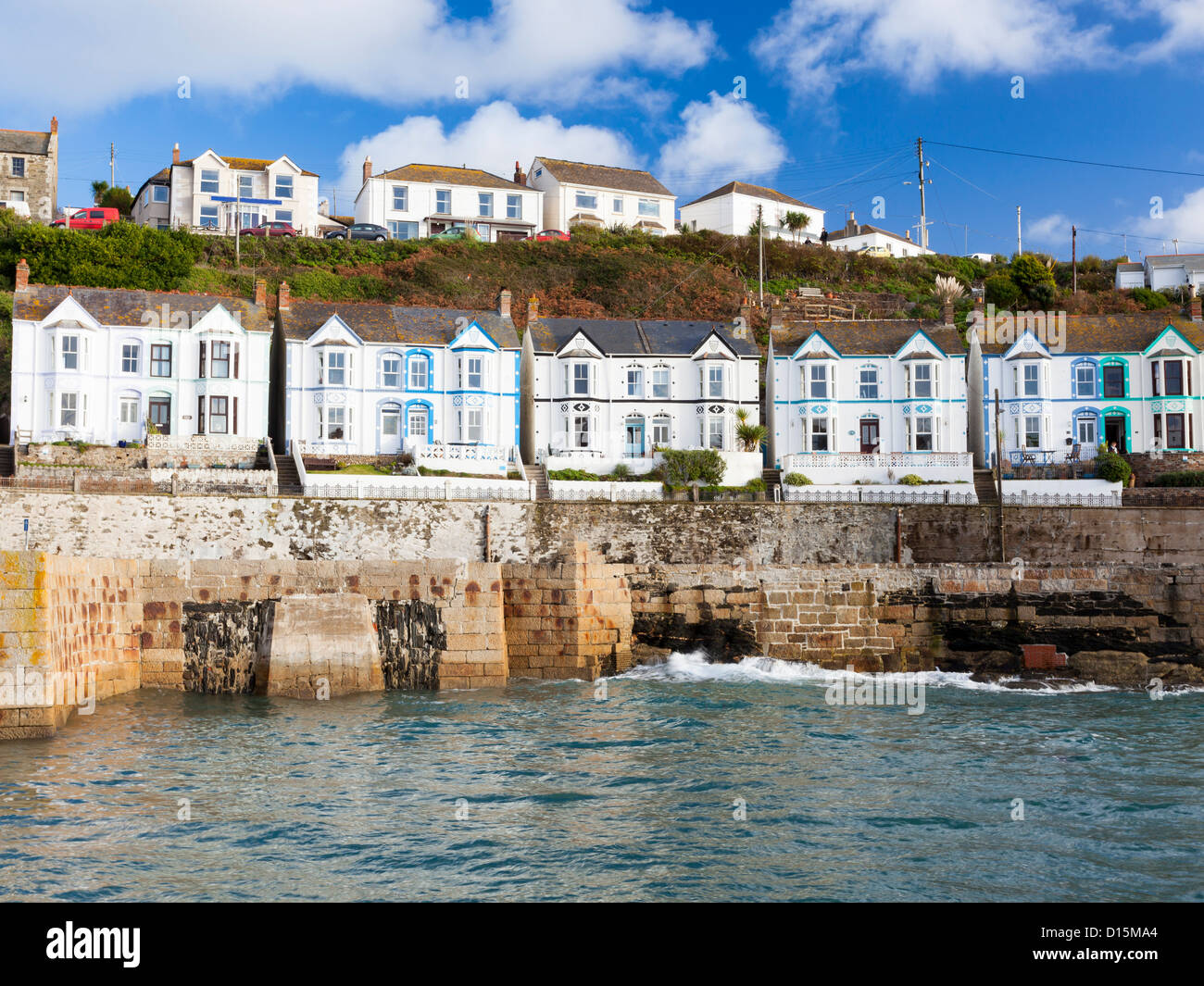 Row Of Seaside Houses At Porthleven Cornwall England Uk Stock