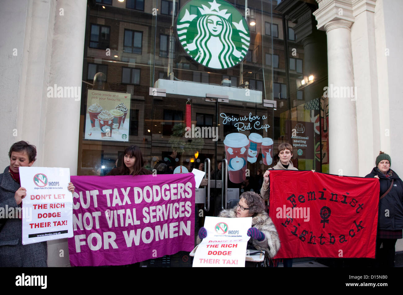 UK Uncut activists protest against Starbucks tax avoidance outside