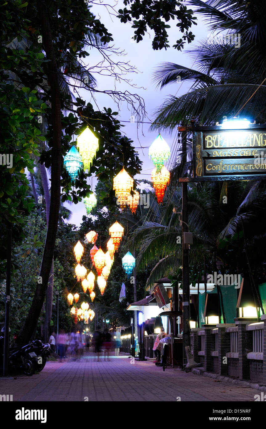 colorful colourful lights lighting lanterns pedestrian street ao nang krabi thailand night nighttime Stock Photo