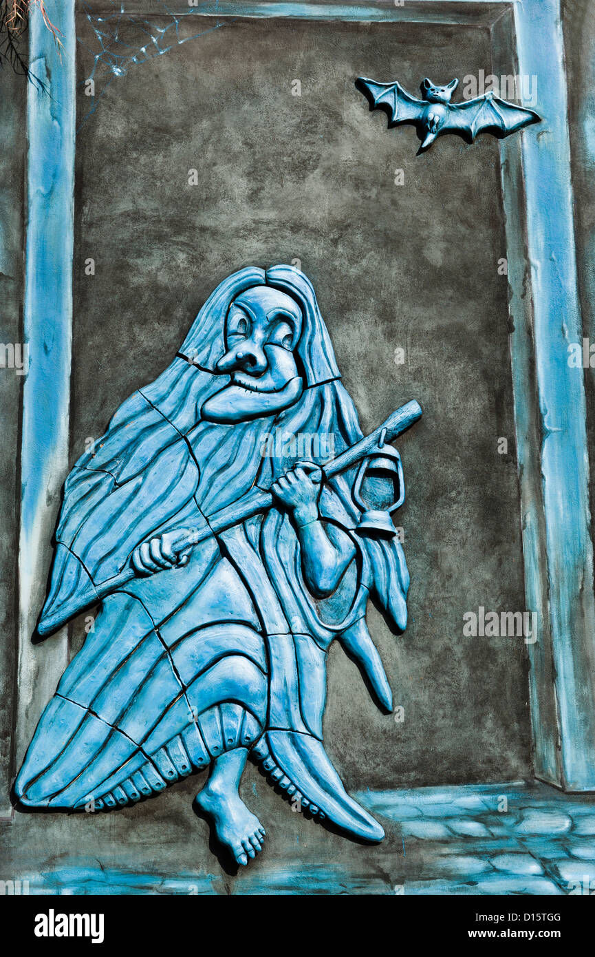 Painted witch and bat, Remedios, Santa Clara Province, Cuba Stock Photo
