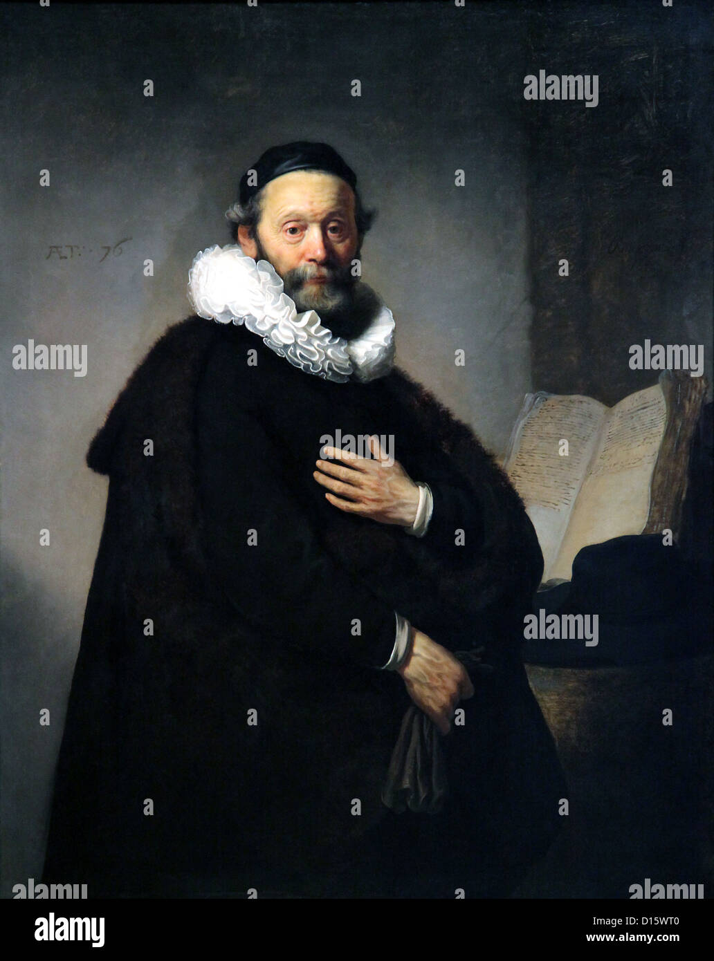Portrait of Johannes Wtenbogaert (1633) by Rembrandt van Rijn. Dutch Golden Age portrait of the Remonstrant preacher. Stock Photo