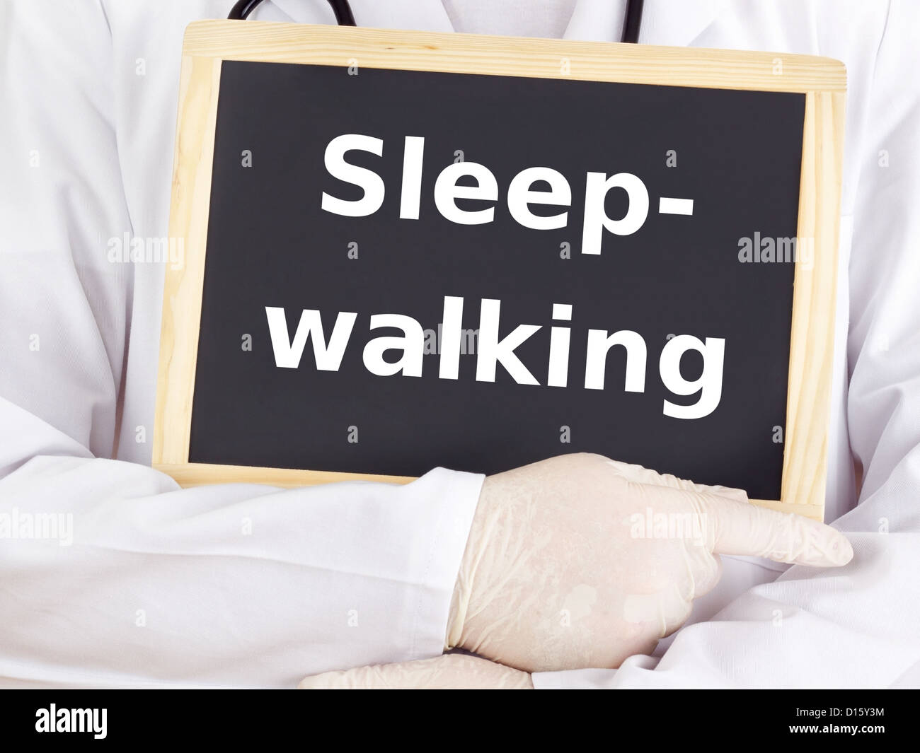 Doctor shows information on blackboard sleepwalking Stock Photo Alamy