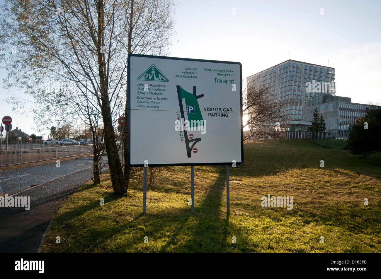 The DVLA (The Driver and Vehicle Licensing Agency building in Swansea. The DVLA is an Executive Agency of the Department for Transport.  Hundreds of local authorities have been banned from accessing the DVLA  database for not using it properly. Stock Photo