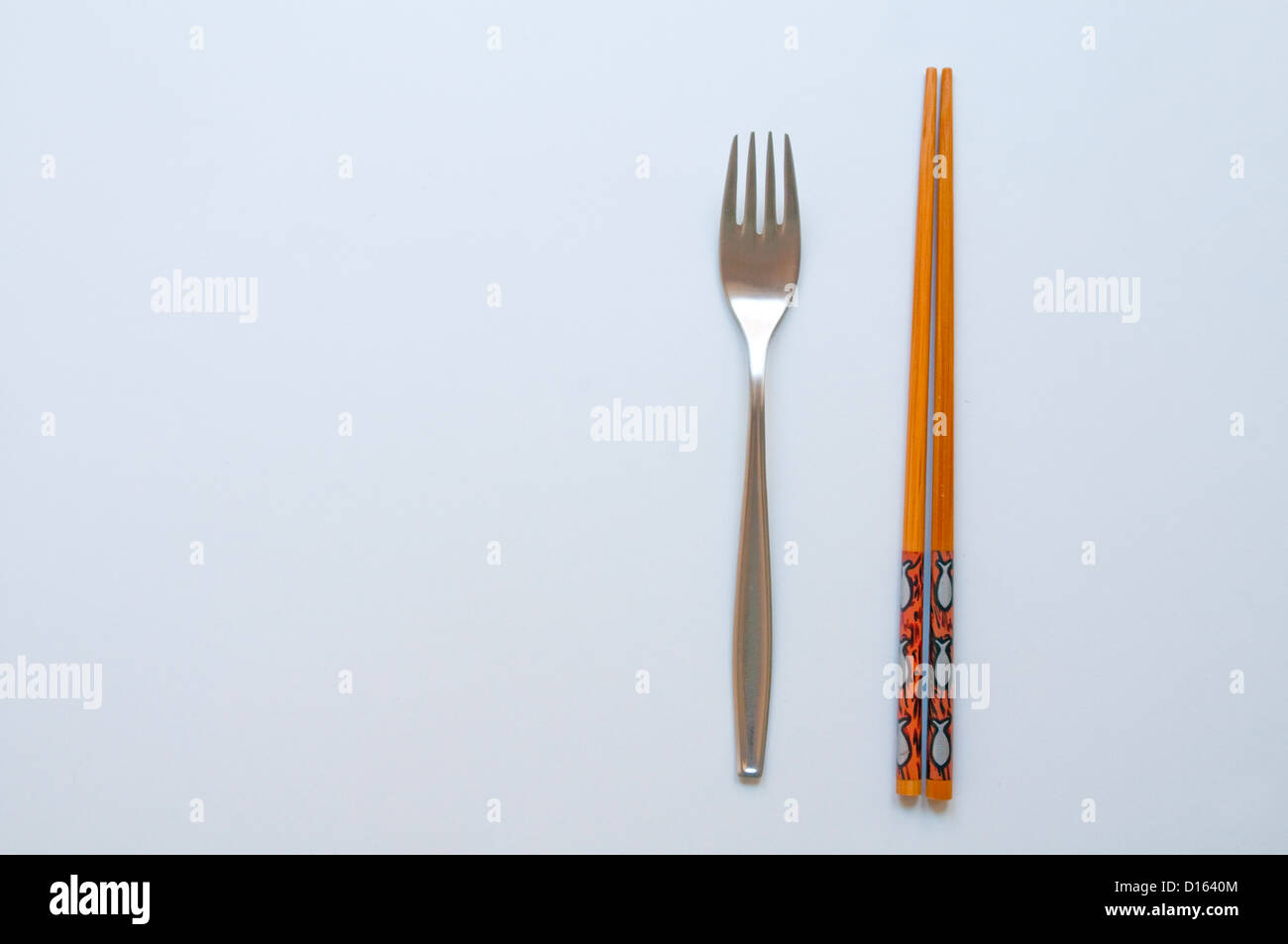 Fork and Chinese chopsticks Stock Photo Alamy