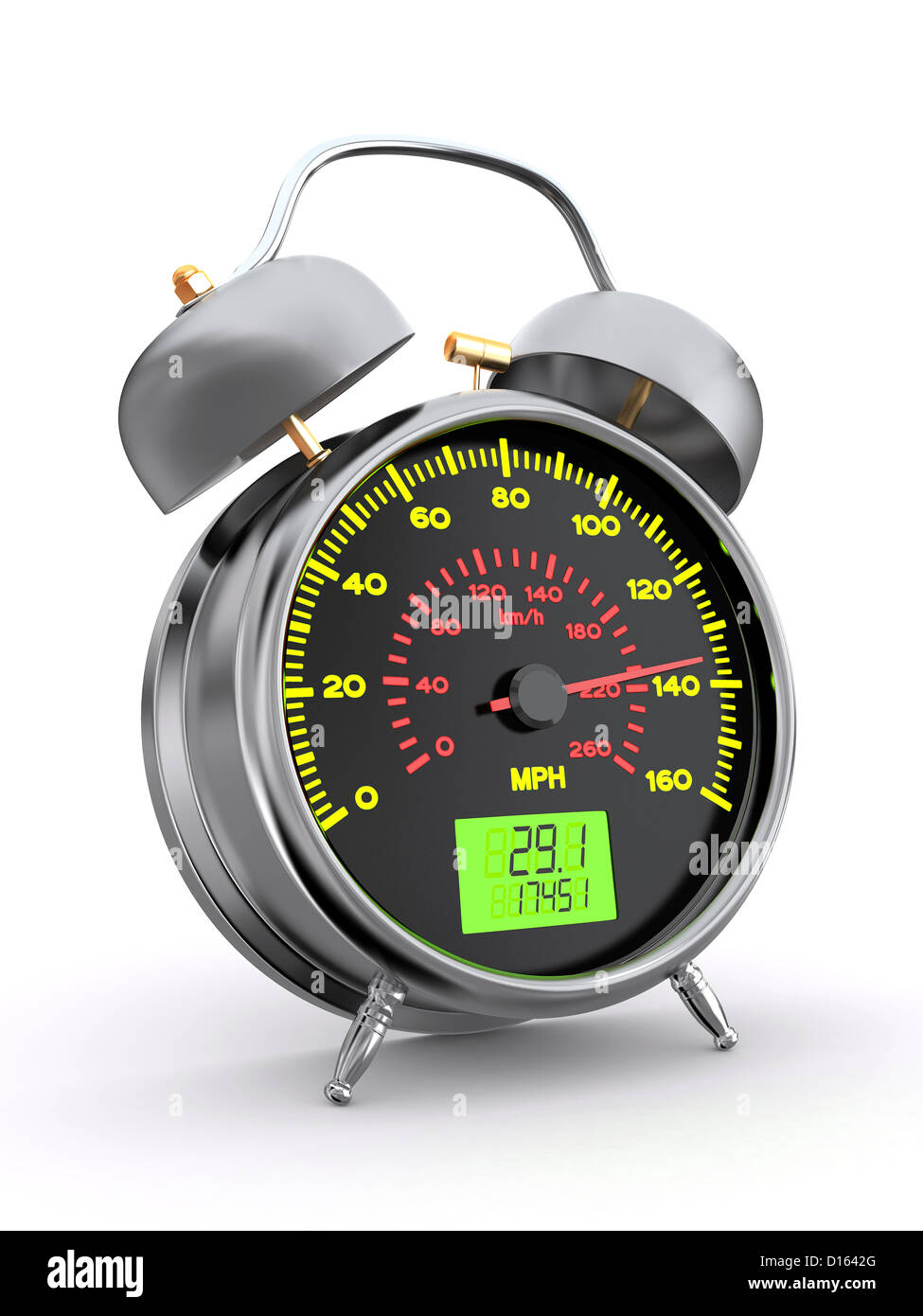 Speeding. Speedometer as alarm clock face. 3d Stock Photo Alamy