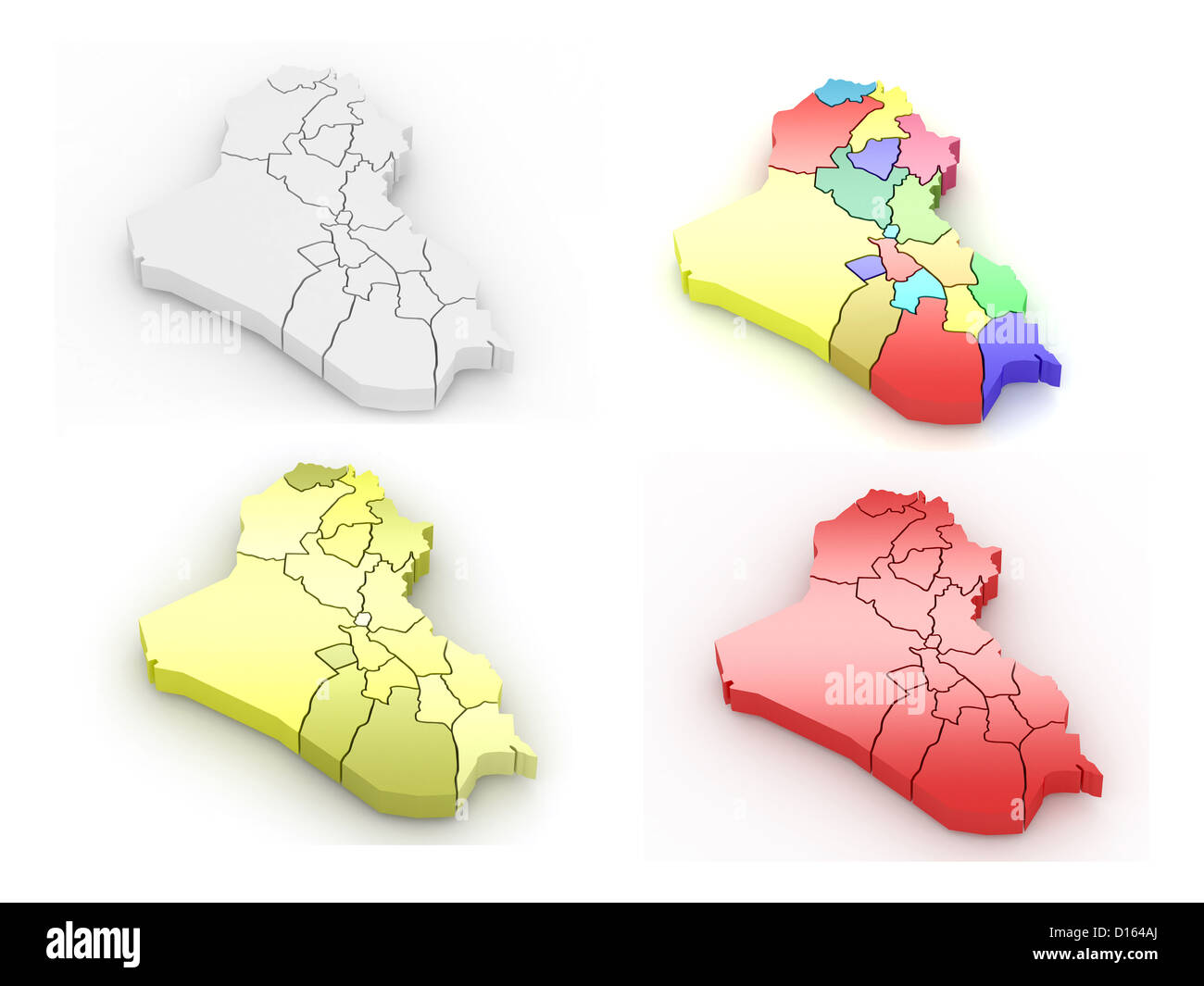 Three-dimensional map of Iraq on white isolated background. 3d Stock Photo