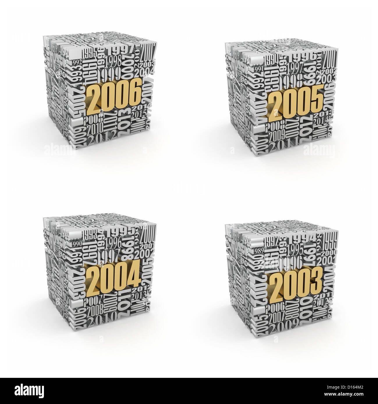 New year 2006, 2005, 2004, 2003. Cube consisting of the numbers. 3d Stock Photo