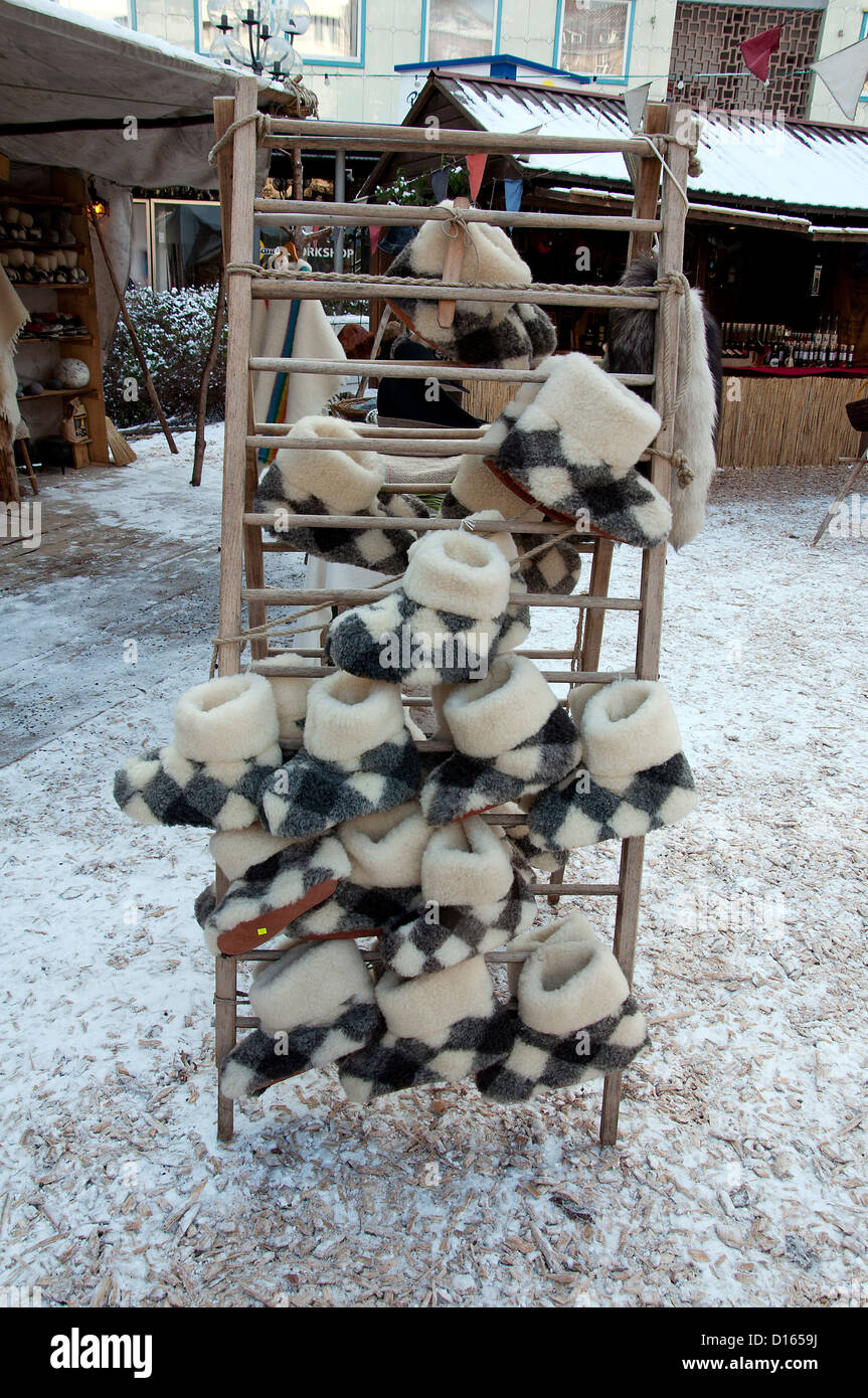 People visit traditional christmas and medieval market in Pforzheim, Germany, December 2012 Stock Photo