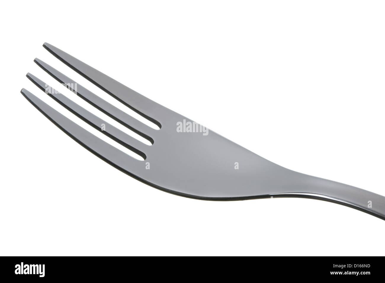 close up of a stainless steel cutlery fork isolated against a white background Stock Photo